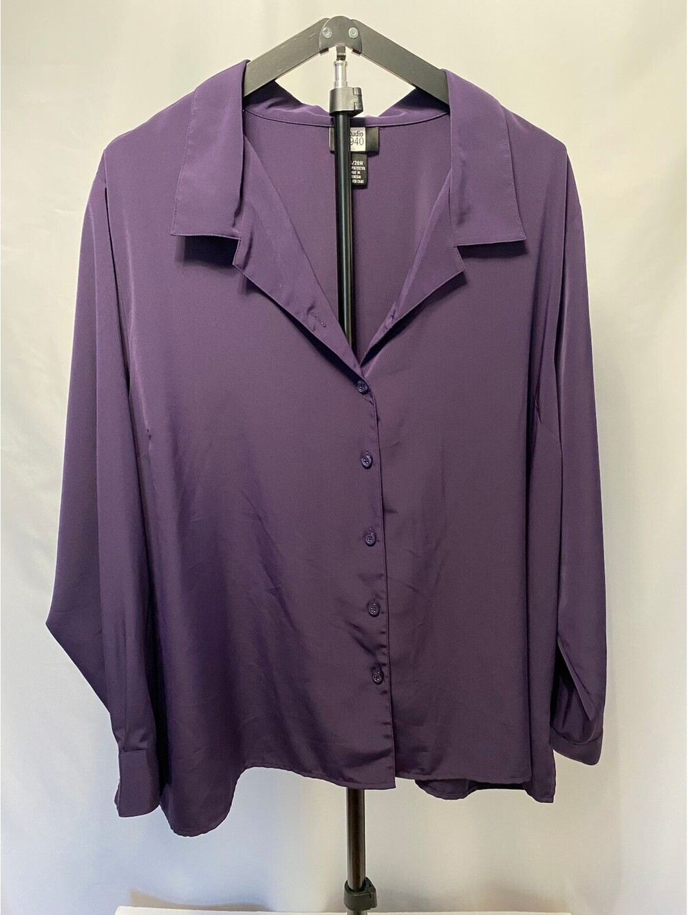 Studio 1940 26/28W Purple Button Front Blouse Long Sleeve Plus Size